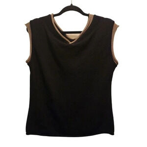 New $285 Annette Gortz Black Olive Sleeveless Stretch Sweater Size Large SIM5506